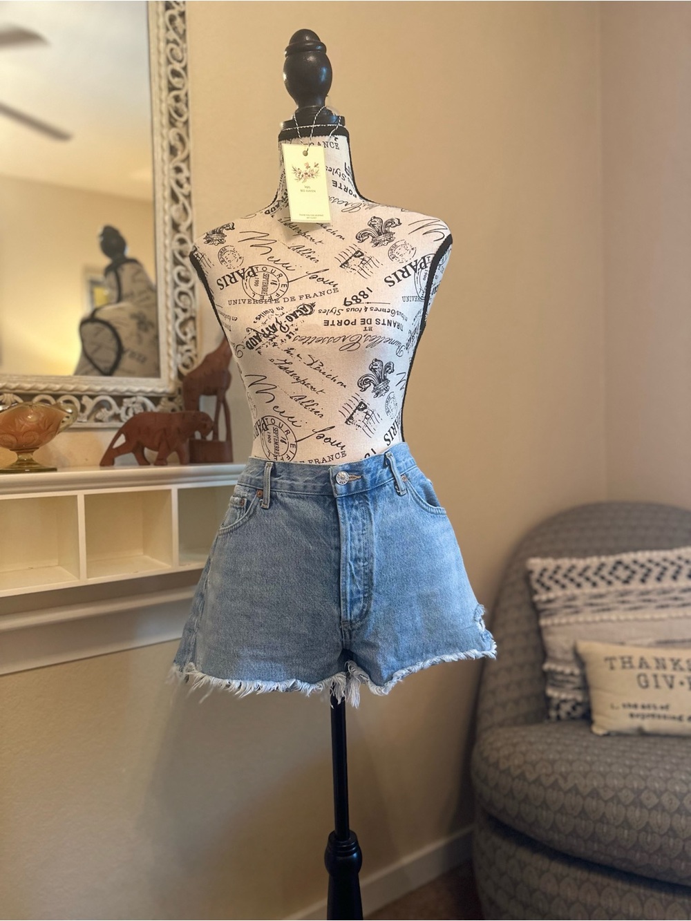 AGOLDE Parker Light Blue Distressed Denim  shorts